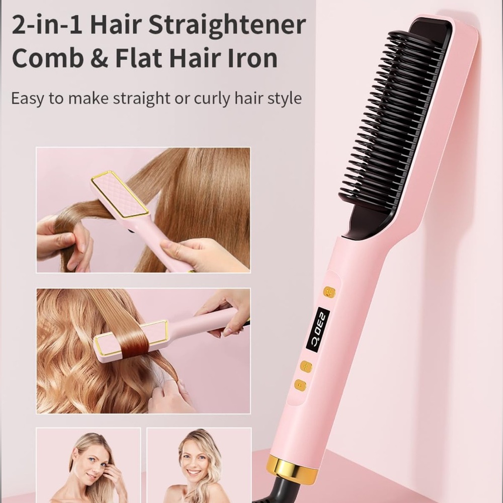 ✨ 2-in-1 Hair Straightener & Curler 🌸 Pink 💕🔥